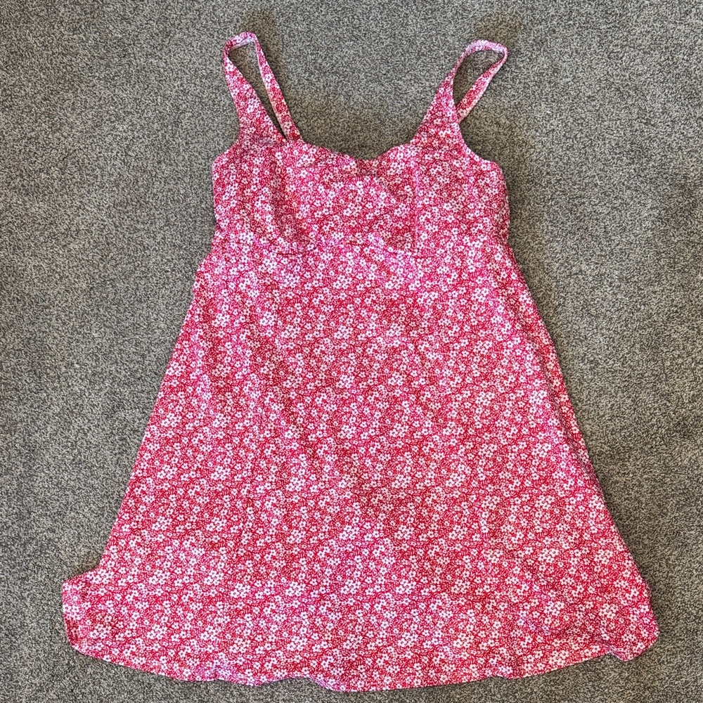 Pink Floral Mini Dress with Spaghetti Straps